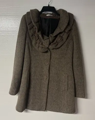 Cannella Coat Women XXL Brown Lana Wool Blend Button Front Long Detail Collared