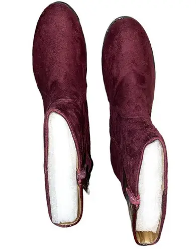 Bellini Deep Dark Red Suede Booties with Alligator Accent size 7W