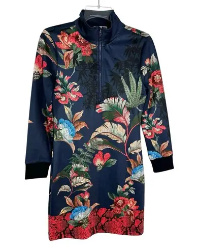 Pam & Gela Bye Birdie Zip Front Floral Mini Track Dress Size S NWT