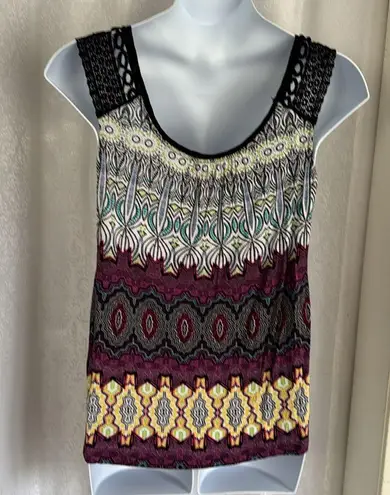 BILA BOHEMIAN SEQUIN & CROCHET TANK TOP SZ: XL Black