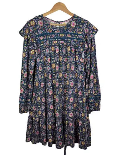 Boden Floral Mini Dress Size 12 Multicolor Boho Cottagecore Modest Fall Prairie Blue