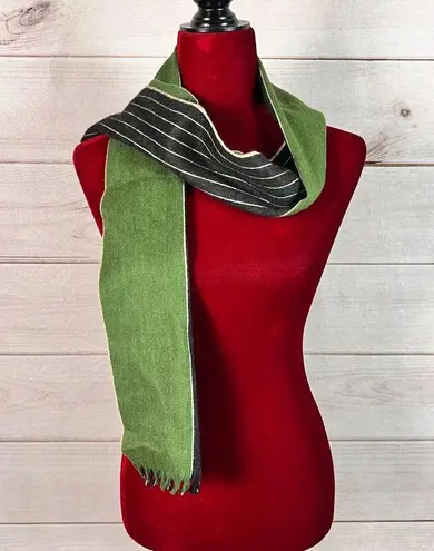 Prada  Unisex Scarf Striped Green Black Neck Wrap Shawl 100% Cashmere Fringed