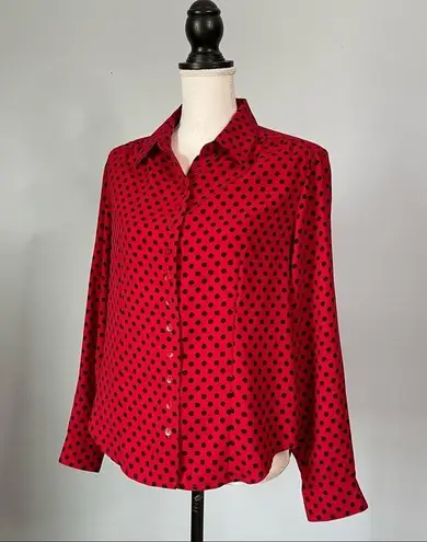 Preston & York | Red & Black Polka Dot Button Down Blouse Sz 8