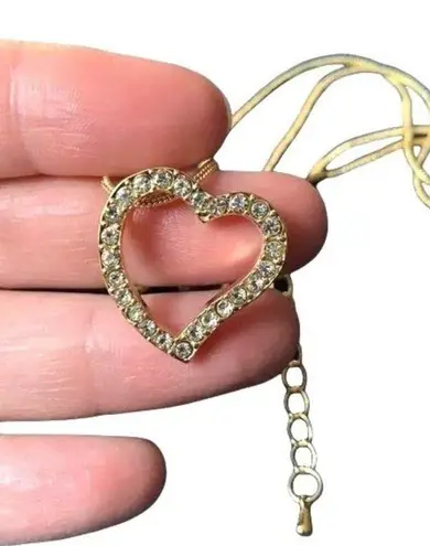 Swarovski Crystal Encrusted Open Heart Pendant On Gold Chain Necklace