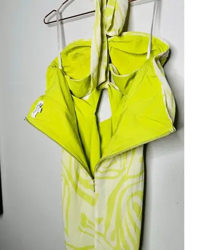 RONNY KOBO X RTR Green Printed Knotted Neckline Waist Cutout Dress Size 4