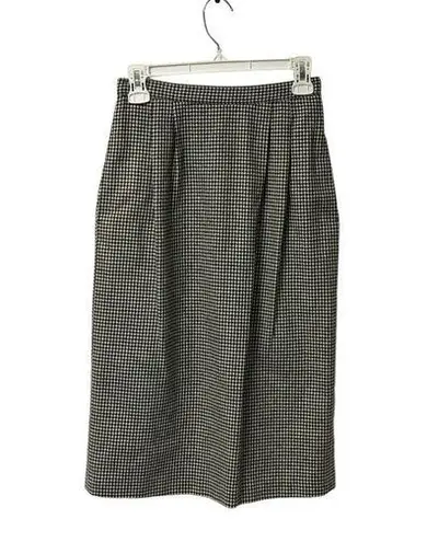 Anne Klein Ann Klein Wool Blend Pencil Knee Length Skirt Back Slit Pockets Black White Work