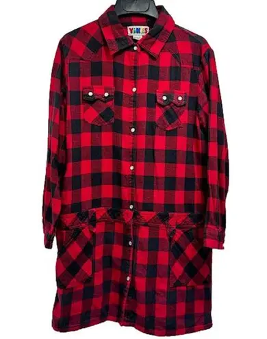 Vintage Yikes Black & Red Buffalo Plaid Flannel Shirt Dress Women’s Size Medium