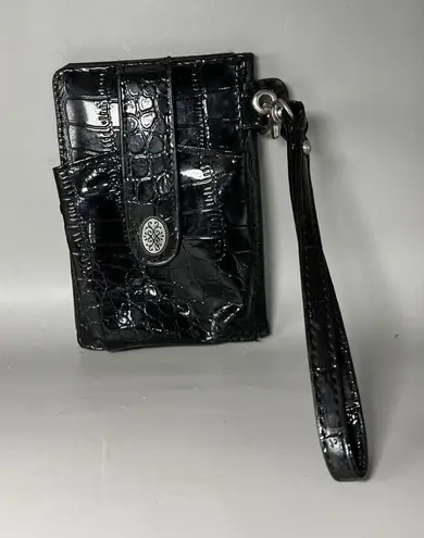 Crocodile Embossed Patent Wristlet Wallet Womens Black ID Window Card Slots