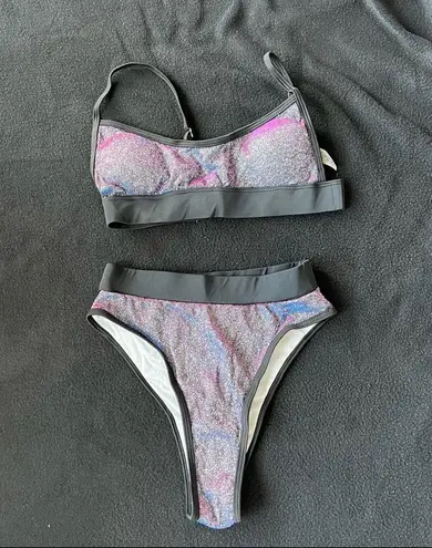galaxy glitter high waist bikini set Size L