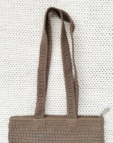 The Sak Classic Crochet Beige Khaki Tan Long Handle Medium Shoulder Bag Zip