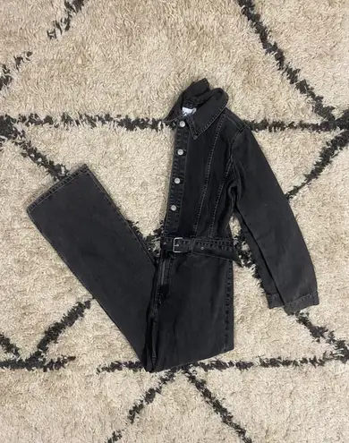 ZARA Black Denim Wide Leg Jumpsuit