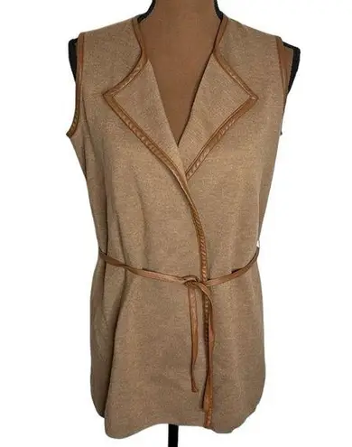 J. McLaughlin  tan leather tipped Italian extra fine merino wool sweater vest XS