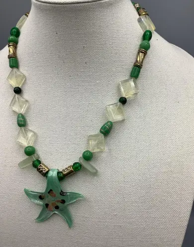 Handmade Beach Style Y2K Vintage Green Seastar Glass Beaded Necklace