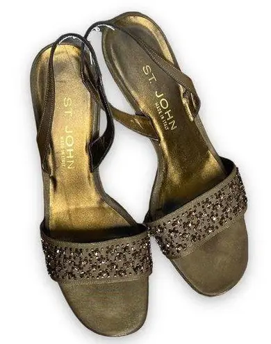 St. John Vintage Bronze Beaded Slingback Heels Size 8