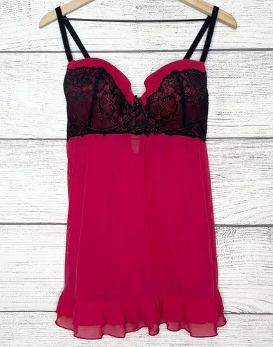 Gilligan & O’Malley Red & Black Lace Babydoll Chemise Sheer Lingerie Size Large