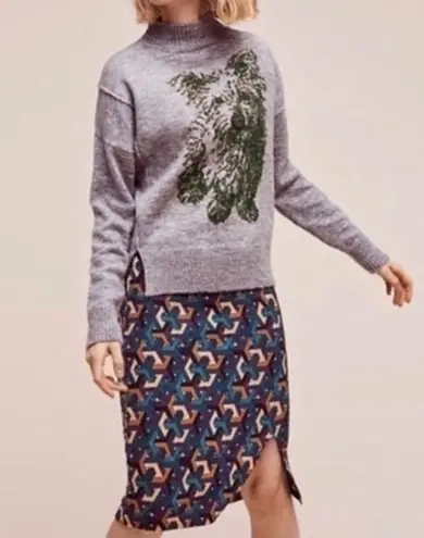 Anthropologie MOTH by  Womens Small Gray Green Dog Wool Blend Sweater‎