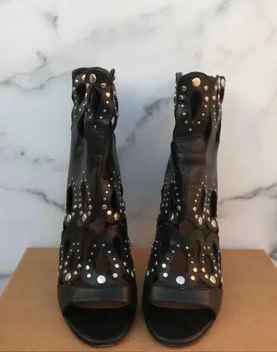 Alaia Azzedine women’s studded laser-cut cutout caged leather open-toe bootie 40