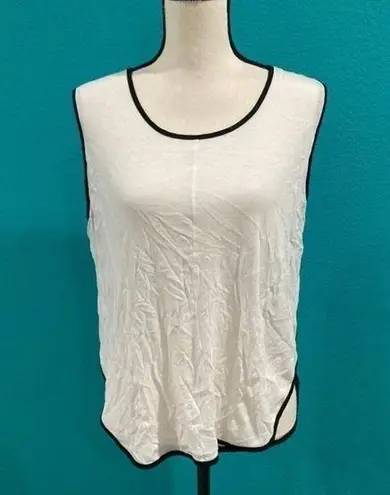 Rag and Bone  white “rose” split tank top blouse with black seam details