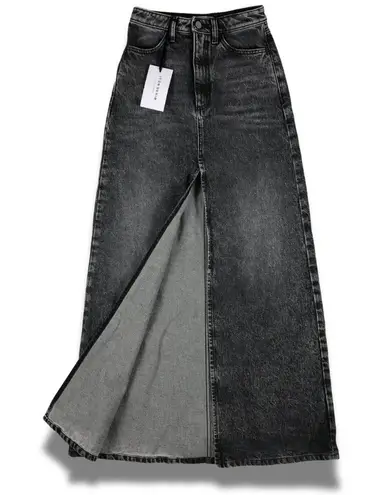 ICON DENIM Grey Denim Maxi Skirt with Front Slit NWT Size 24 Gray