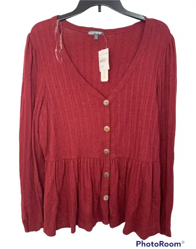 Curvy Sense maroon Ribbed V
