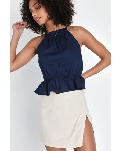 Lulus Beautiful Babe Beige Linen High Rise Mini Skirt