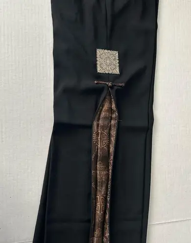 Asian inspired vintage flare pants embroidery peekaboo pleats black size medium