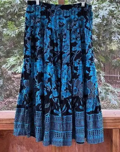 Serengeti Blue And Black Pleated Pull On Maxi Skirt Size M (10