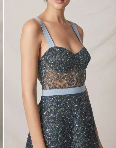 ABS Allen Schwartz NWT Eden Bustier Floral Print Midi Semi-Sheer Mesh Panels 10