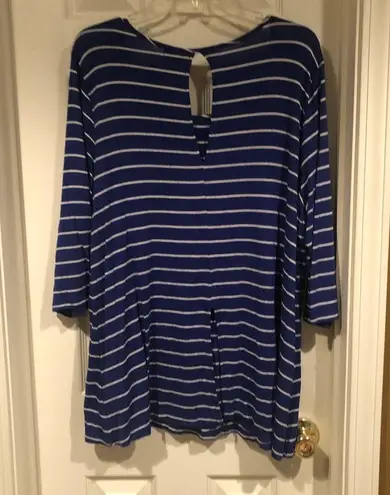 Molly & Isadora blue with white stripes long sleeve tunic sized 1X