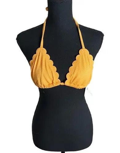 Aerie  Waffle Scalloped String Triangle Bikini Top Medium Women’s Orange NWT