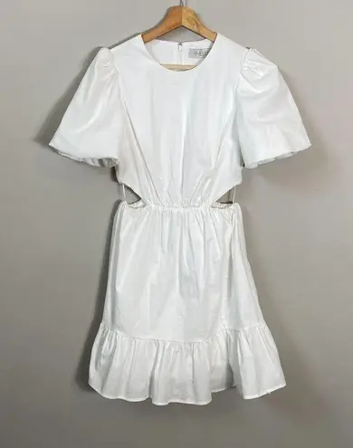 WAYF Puff Sleeve Cutout Ruffle Mini Dress Womens Small* White Fit & Flare Bridal