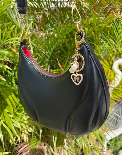 NEW Gold Heart Pendant with Faux Pearl Rhinestones Purse Bag Charm Keychain