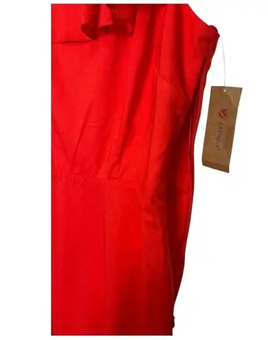 New Cremieux Dress Womens 4 Midi Smocked Back Ruffle Shoulder Summer Red Coastal