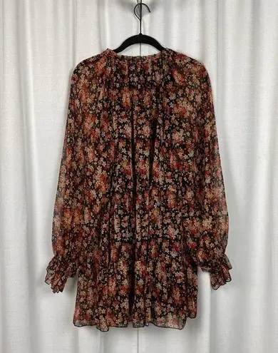 Aakaa You Better Believe It Brown Floral Long Sleeve Mini Dress Sz.S NWT