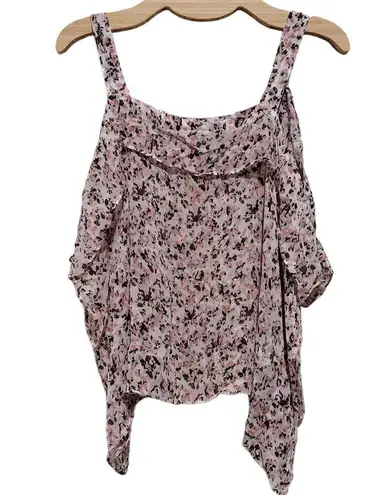 ALLSAINTS NEW ALL SAINTS MIO FREEFALL SHEER CHALK WHITE DITZY FLORAL ASYMMETRICAL TOP S