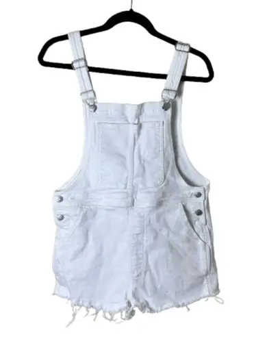 Madewell White Denim Shorts Overalls Size Small Raw Hem