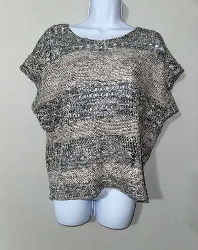 Inhabit Women's Knit Top Beige Gray Striped Short Sleeve Pullover Sweater Sz s Tan