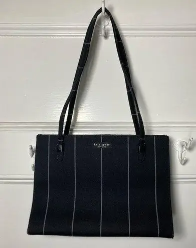 Kate Spade  | Pinstripe Fabric Mini Tote Shoulder Bag in Black