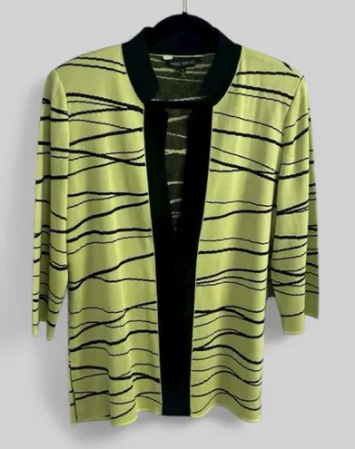 Ming Wang Lime Green retro abstract print cardigan size Large old money funky
