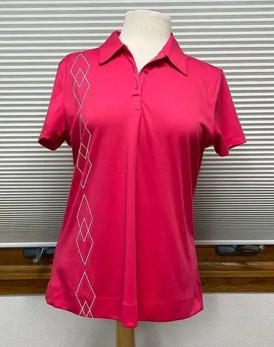 Grand Slam Pink With White Diamond Pattern Short Sleeve Golf Polo Shirt Size L