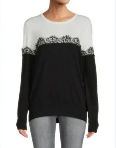 Laundry by Shelli Lace Trim Color Block Knit Top Size Small Black