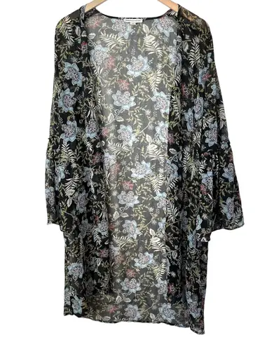 American Eagle Outfitters Sheer Chiffon Floral Kimono Black L/XL Boho