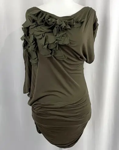 Lucy Paris New Lucy & Co Petal One Shoulder Dolman Tunic Embellished Mini Dress Green M/L