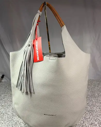 Montana West Beige Slouchy Hobo Bag Set with Pouch & Tassels