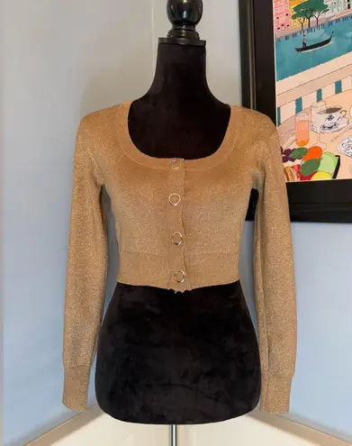 Metallic Gold Lurex Cropped Cardigan from Pinup Girl Clothing Sz M Size M