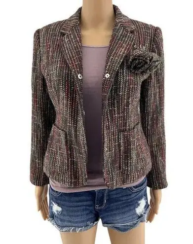 Sag Harbor US 4 Petite Y2K Brown Woven Contrast Stitch Tweed Blazer