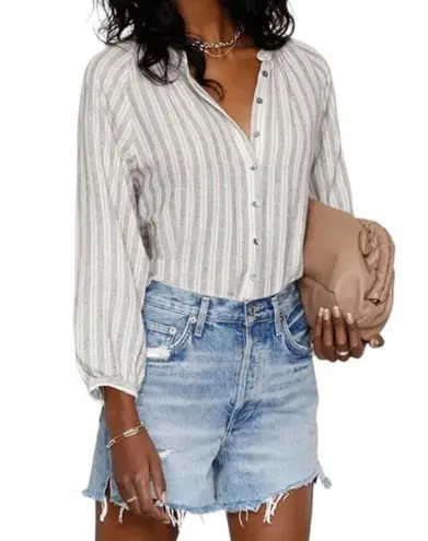 Heartloom Shirt Women Small Tan Gray Striped Jardin Top Button Up Neutral Earthy