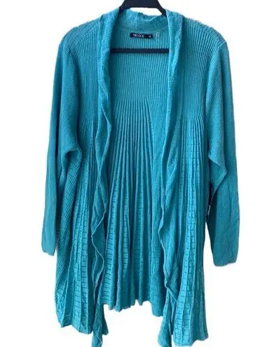 Nic+Zoe NWT 𩵠Long Open Soft Knit Cardigan Turquoise/āPeacock Featherā Plus 1X