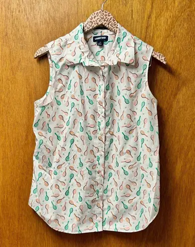 Lands' End No Iron Supima Cotton Sleeveless Shirt Button Up Top Tennis Polo 14 White