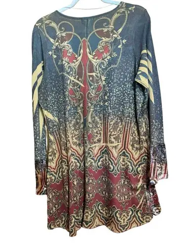 Live and let live  Tunic Top Womens 1X Multicolor Boho Artsy Print Scoop Blouse